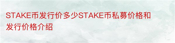 STAKE币发行价多少STAKE币私募价格和发行价格介绍