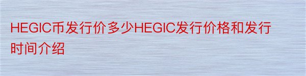 HEGIC币发行价多少HEGIC发行价格和发行时间介绍