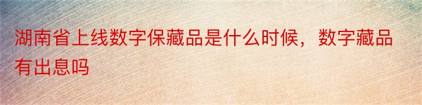 湖南省上线数字保藏品是什么时候，数字藏品有出息吗