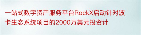 一站式数字资产服务平台RockX启动针对波卡生态系统项目的2000万美元投资计