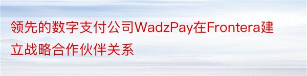 领先的数字支付公司WadzPay在Frontera建立战略合作伙伴关系